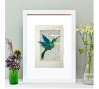 Hands & Hearts Hummingbird vintage book page art print - White
