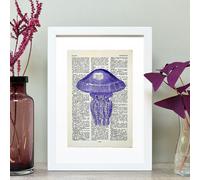 Hands & Hearts Jellyfish vintage book page art print - White