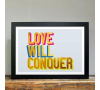 Hands & Hearts Love will conquer golden words art print - Black frame
