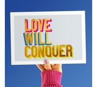Hands & Hearts Love will conquer golden words art print - Unframed