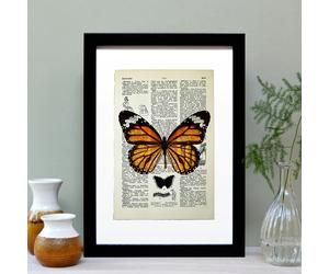 Hands & Hearts Monarch Butterfly Vintage Book Page Art Print - Black