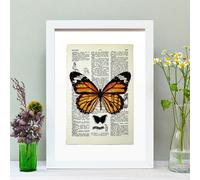 Hands & Hearts Monarch Butterfly Vintage Book Page Art Print - White