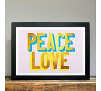 Hands & Hearts Peace and Love golden words art print - Black frame