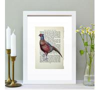 Hands & Hearts Pheasant vintage book page art print - White