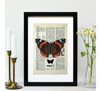 Hands & Hearts Red Admiral butterfly vintage book page art print - Black