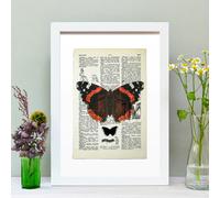 Hands & Hearts Red Admiral butterfly vintage book page art print - White