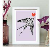 Hands & Hearts Swallow feathered friends print - White