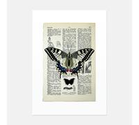 Hands & Hearts Swallowtail butterfly vintage book page art print - No frame