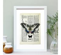 Hands & Hearts Swallowtail butterfly vintage book page art print - White