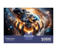 Hands Hold Earth 1000pc Puzzle for Adults Cosmic Care Jigsaw Puzzle Set Sturdy Cardboard Couple Puzzle Partners Ultra Difficult Home Activity 52x38cm/1000pcs