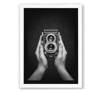 Hands Holding Camera Vintage Framed Wall Art Print A1 (84.1×59.4cm) White, Wall Decor for Living Room, Bedroom, Office & Home, Ready to Hang, Art Gift