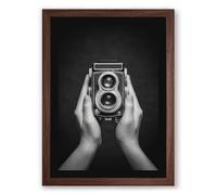 Hands Holding Camera Vintage Framed Wall Art Print A2 (59.4×42cm) Walnut, Wall Decor for Living Room, Bedroom, Office & Home, Ready to Hang, Art Gift