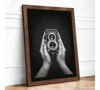 Hands Holding Camera Vintage Framed Wall Art Print A2 Walnut | Ready to Hang, Premium Gi Paper, Fade-Resistant Inks, Securely Packaged, UK Made