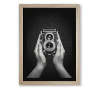Hands Holding Camera Vintage Framed Wall Art Print A3 (42×29.7cm) Oak, Wall Decor for Living Room, Bedroom, Office & Home, Ready to Hang, Art Gift