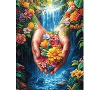 Hands Holding Flowers in Waterfall 500 Piece Jigsaw Puzzle for Adults Jigsaw Weekend Craft Activity Parent Child Bonding Vibrant Design Perfect Festival Gift 500 PCS