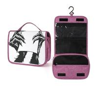 Hands Holding Paper Black and White Travel Toiletry Bag for Women,Hanging Makeup Organizer with Hook for Shampoo