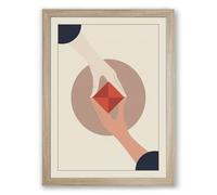 Hands Holding Red Diamond Modern Framed Wall Art Print A4 (29.7×21cm) Oak, Wall Decor for Living Room, Bedroom, Office & Home, Ready to Hang, Art Gift