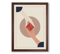 Hands Holding Red Diamond Modern Framed Wall Art Print A4 (29.7×21cm) Walnut, Wall Decor for Living Room, Bedroom, Office & Home, Ready to Hang, Art Gift