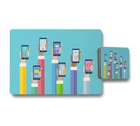 hands holding smart phones placemat coaster set Benjamin Tate Design Natural One Size
