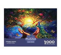 Hands Holding The Earth Jigsaw Puzzles. 70x50cm/1000pcs Tree Sun Bird Peacock Whimsical Challenge Toy for Educational Games Gifts