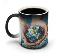 Hands Holding The Earth Morphing Mug Personalized Ceramic Magic Mug Heat Sensitive Clue Mugs Novelty Coffee Cup Modern Ceramic Cup Custom Funny Mugs for Friends Office Coworker