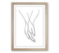 Hands in Connection Minimalist Framed Wall Art Print A4 (29.7×21cm) Oak, Wall Decor for Living Room, Bedroom, Office & Home, Ready to Hang, Art Gift
