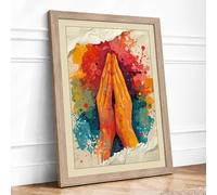 Hands in Prayer Light Minimalist Framed Wall Art Print A3 Oak