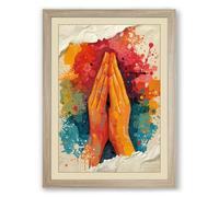 Hands in Prayer Light Minimalist Framed Wall Art Print A4 (29.7×21cm) Oak, Wall Decor for Living Room, Bedroom, Office & Home, Ready to Hang, Art Gift