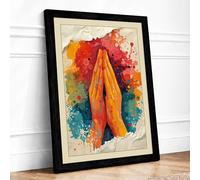 Hands in Prayer Light Minimalist Framed Wall Art Print A4 Black