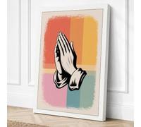 Hands in Prayer Mid Century Canvas Wall Art Print 18x12 Inch