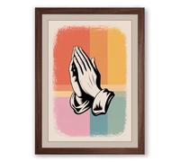 Hands in Prayer Mid-Century Framed Wall Art Print A3 (42×29.7cm) Walnut, Wall Decor for Living Room, Bedroom, Office & Home, Ready to Hang, Art Gift