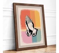 Hands in Prayer Mid Century Framed Wall Art Print A3 Walnut