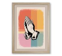 Hands in Prayer Mid-Century Framed Wall Art Print A4 (29.7×21cm) Oak, Wall Decor for Living Room, Bedroom, Office & Home, Ready to Hang, Art Gift