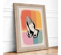Hands in Prayer Mid Century Framed Wall Art Print A4 Oak