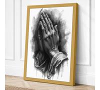 Hands in Prayer Minimalist Canvas Wall Art Print 36x24 Inch