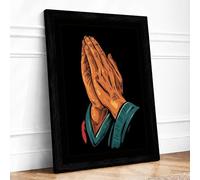 Hands in Prayer Minimalist Framed Wall Art Print A1 Black