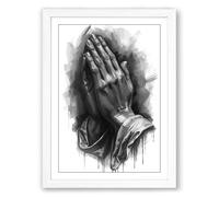 Hands in Prayer Minimalist Framed Wall Art Print A2 (59.4×42cm) White, Wall Decor for Living Room, Bedroom, Office & Home, Ready to Hang, Art Gift