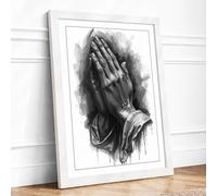 Hands in Prayer Minimalist Framed Wall Art Print A2 White