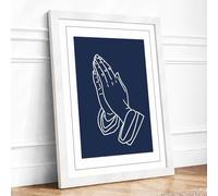 Hands in Prayer Minimalist Framed Wall Art Print A2 White