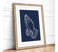 Hands in Prayer Minimalist Framed Wall Art Print A3 Oak