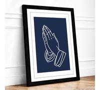 Hands in Prayer Minimalist Framed Wall Art Print A4 Black