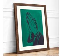 Hands in Prayer Minimalist Framed Wall Art Print A4 Walnut