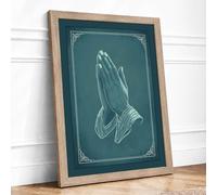 Hands in Prayer Religious Framed Wall Art Print A1 Oak