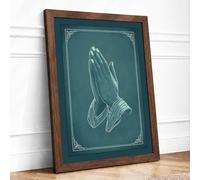 Hands in Prayer Religious Framed Wall Art Print A1 Walnut