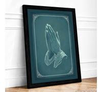 Hands in Prayer Religious Framed Wall Art Print A2 Black