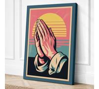 Hands in Prayer Vintage Canvas Wall Art Print 18x12 Inch