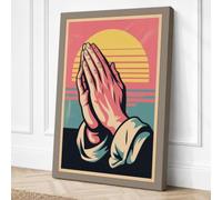 Hands in Prayer Vintage Canvas Wall Art Print 30x20 Inch