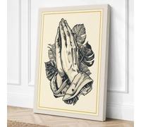 Hands in Prayer Vintage Canvas Wall Art Print 36x24 Inch