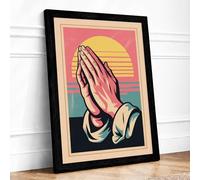Hands in Prayer Vintage Framed Wall Art Print A1 Black