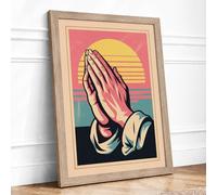 Hands in Prayer Vintage Framed Wall Art Print A2 Oak